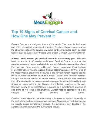 Top 10 Signs of Cervical Cancer and How One May Prevent It