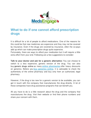 What to do if one cannot afford prescription drugs