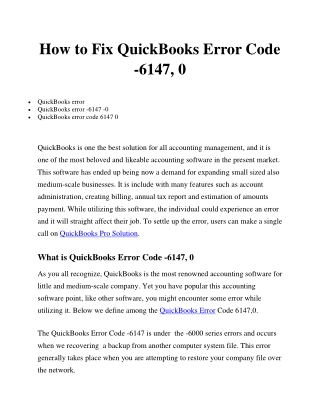 How to solve QuickBooks Error 6147,0