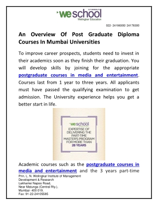 An Overview Of Post Graduate Diploma Courses In Mumbai Universities