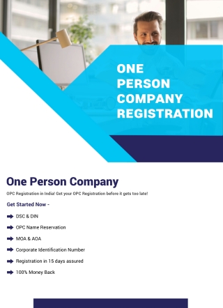 One Person Company in India | OPC Name Reservation | Infographic
