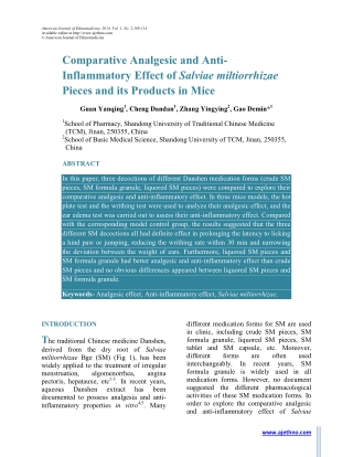 Comparative Analgesic and AntiInflammatory Effect of Salviae miltiorrhizae Pieces and its Products in Mice