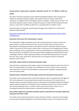 Automotive Hydraulics System Market worth 51.37 Billion USD by 2025