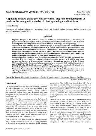 Appliance of acute phase proteins, cytokines, biogram and hemogram as markers for nanoparticles-induced clinicopathologi