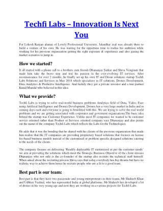 Techfi Labs – Innovation Is Next You