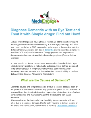 Diagnose Dementia with an Eye Test and Treat it with Simple drugs: Find out How!
