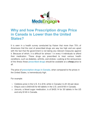 Why and how Prescription drugs Price in Canada is Lower than the United States?