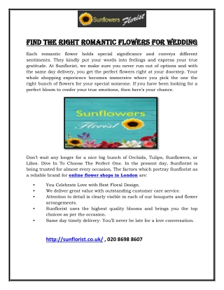 Find the Right Romantic Flowers for Wedding