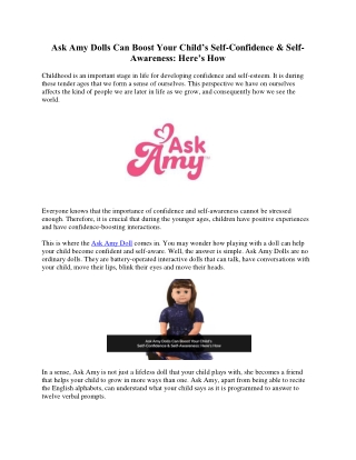 Ask Amy Dolls Can Boost Your Child’s Self-Confidence & Self-Awareness: Here’s How