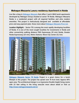 Mahagun Mezzaria Luxury residency Apartment in Noida