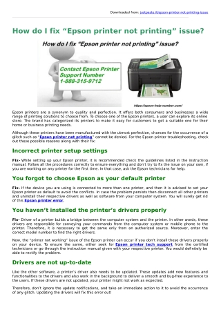 How Do I Fix “Epson Printer Not Printing” Issue?