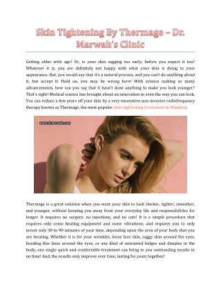 Skin Tightening By Thermage - Dr. Marwah’s Clinic