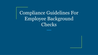 Compliance Guidelines For Employee Background Checks