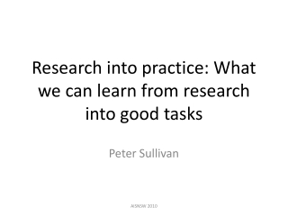 Research into practice: What we can learn from research into good tasks
