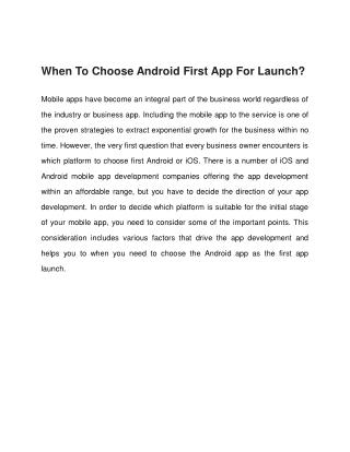 When To Choose Android First App For Launch?
