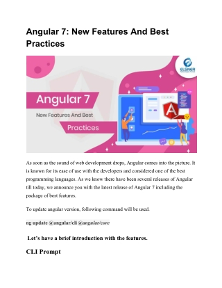 Angular 7: New Features And Best Practices