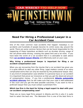 Need For Hiring a Professional Lawyer in a Car Accident Case