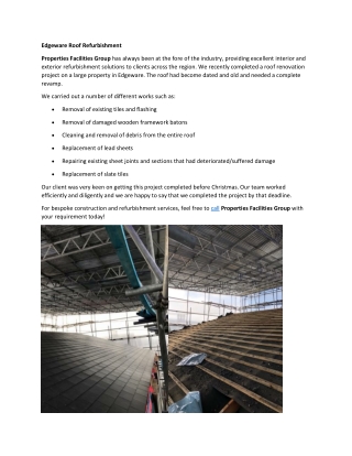 Edgeware Roof Refurbishment | Properties Facilities Group