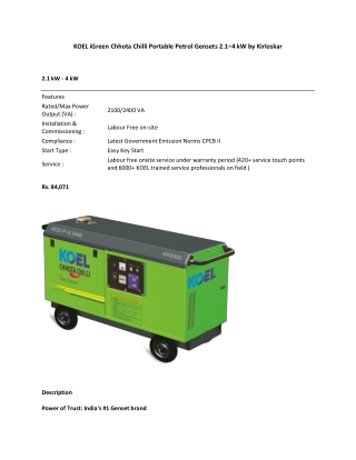 KOEL iGreen Chhota Chilli Portable Petrol Gensets 2.1–4 kW by Kirloskar