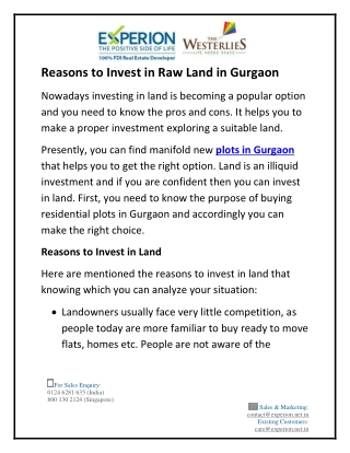 Reasons to Invest in Raw Land in Gurgaon