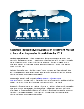 Radiation-Induced Myelosuppression Treatment Market to Record an Impressive Growth Rate by 2028