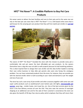 HPZ™ Pet Rover™: A Credible Platform to Buy Pet Care Products