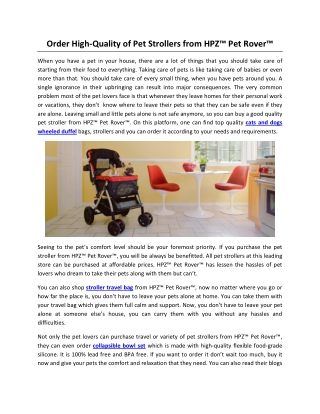 Order High-Quality of Pet Strollers from HPZ™ Pet Rover™