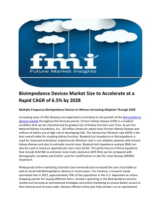 Bioimpedance Devices Market Size to Accelerate at a Rapid CAGR of 6.5% by 2028