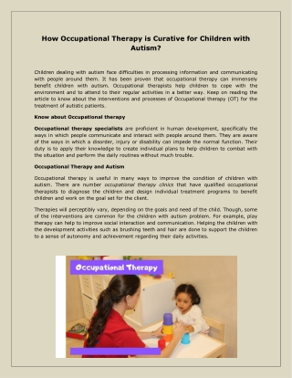 How Occupational Therapy is Curative for Children with Autism?