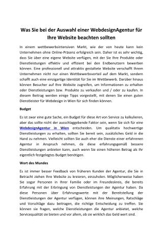 Was Sie bei der Auswahl einer WebdesignAgentur für Ihre Website beachten sollten