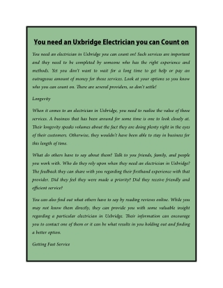 You need an Uxbridge Electrician you can Count on