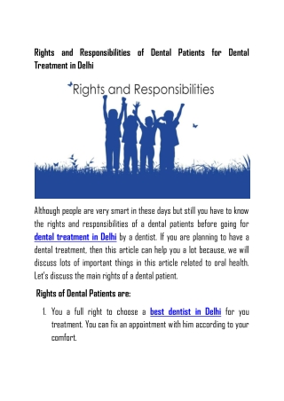 Rights and Responsibilities of Dental Patients for Dental Treatment in Delhi