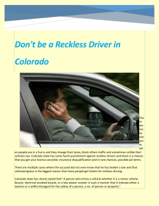 Don't be a Reckless Driver in Colorado