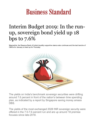 Interim Budget 2019: In the run-up, sovereign bond yield up 18 bps to 7.6%