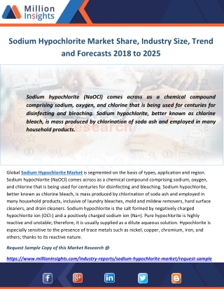 Sodium Hypochlorite Market Share, Industry Size, Trend and Forecasts 2018 to 2025