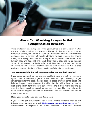 Hire a Car Wrecking Lawyer to Get Compensation Benefits