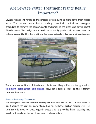 Are Sewage Water Treatment Plants Really Important?