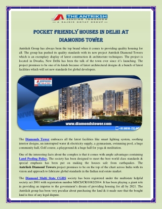 Pocket Friendly Houses in Delhi at Diamonds Tower