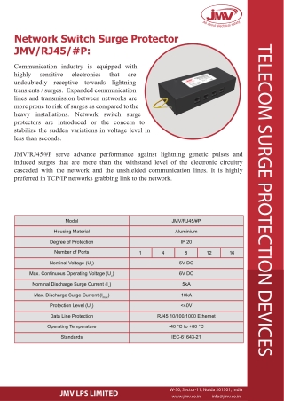 Appropriate surge arrestors offering a high level protection to network switches