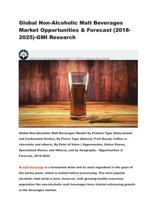 Global Non-Alcoholic Malt Beverages Market Opportunities & Forecast (2018-2025)-GMI Research