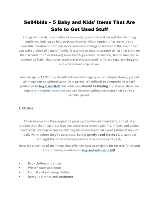 Sell4bids – 5 Baby and Kids’ Items That Are Safe to Get Used Stuff