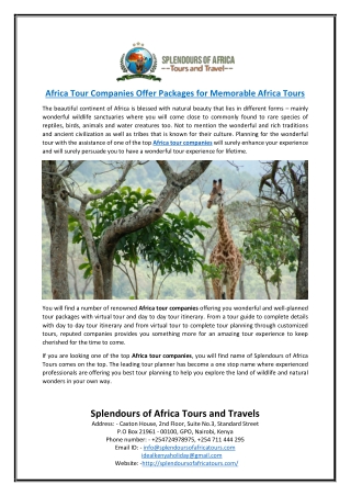 Africa Tour Companies Offer Packages for Memorable Africa Tours