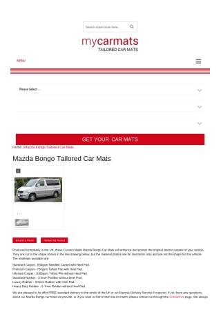 Tailored Mazda Bongo Car Mats – Custom Car Mats | Rubber Car Mats