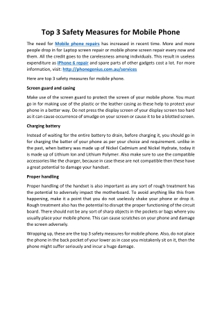 Top 3 Safety Measures for Mobile Phone