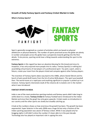Growth of Daily Fantasy Sports and Fantasy Cricket Market in India - FanFight