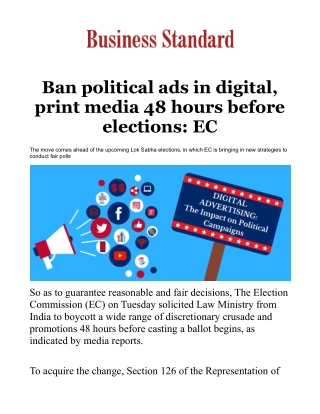 Ban political ads in digital, print media 48 hours before elections: EC