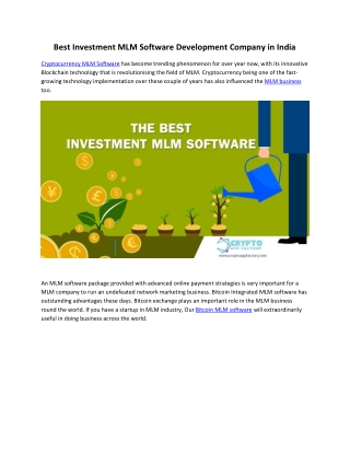 Best Investment MLM Software Development Company in India