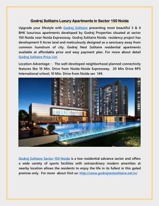 Godrej Solitaire Luxury Apartments in Sector 150 Noida