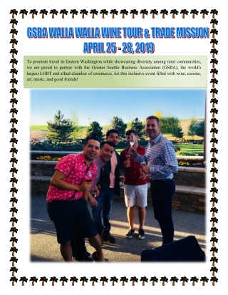 GSBA WALLA WALLA WINE TOUR & TRADE MISSION APRIL 25 - 28, 2019