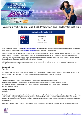 Australia vs Sri Lanka, 2nd Test: Prediction and Fantasy Cricket Tips